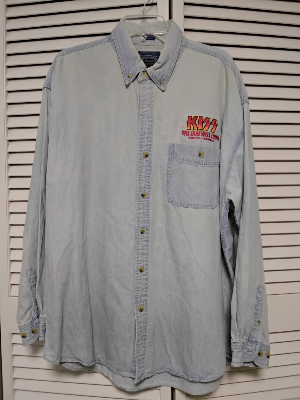 Kiss Light Blue Denim Button-Down Shirt with Red Logo
